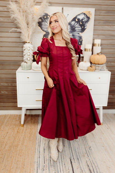 Garnet Square Neck Puff Sleeve Midi Dress