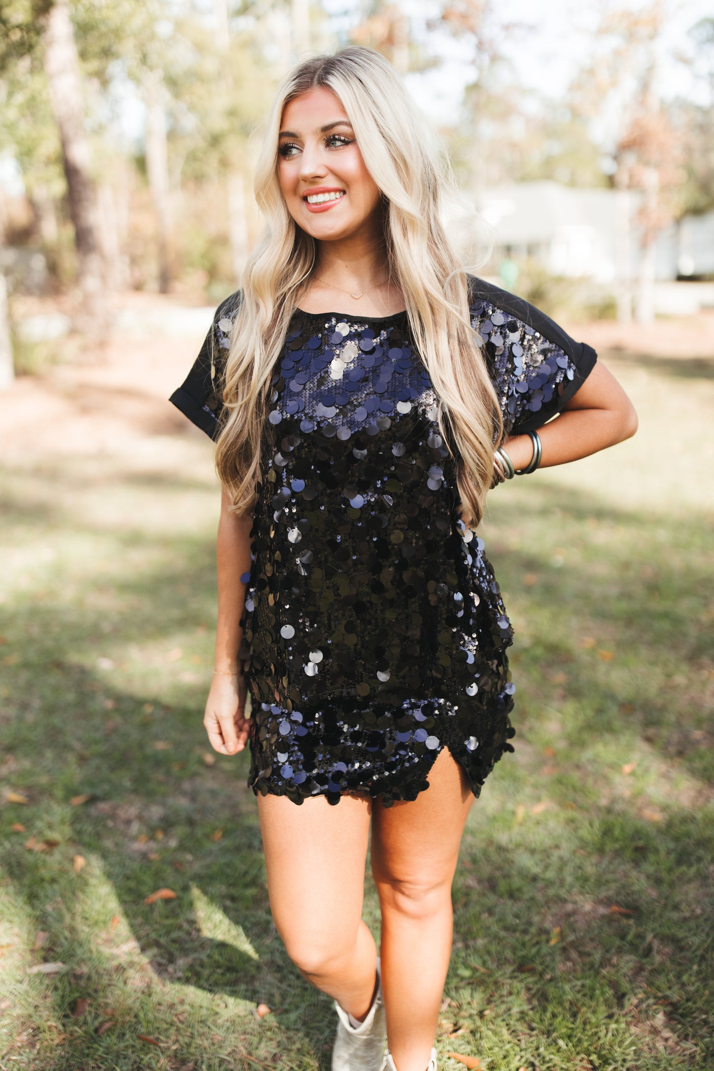 Black Sequin Top and Skirt Set