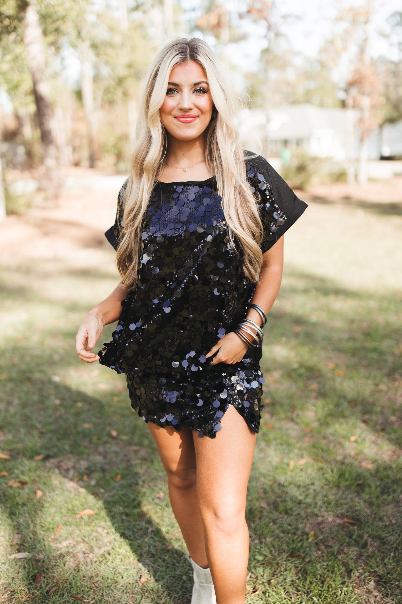 Black Sequin Top and Skirt Set