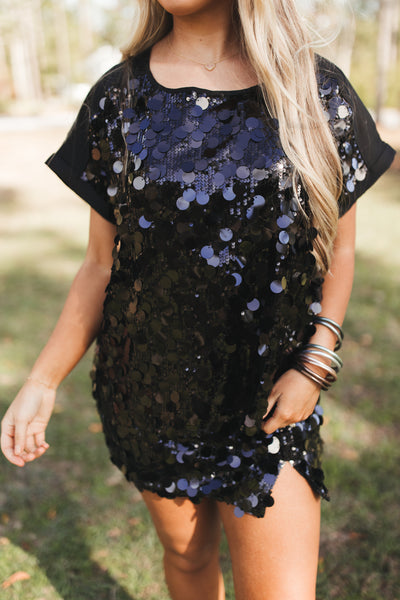 Black Sequin Top and Skirt Set