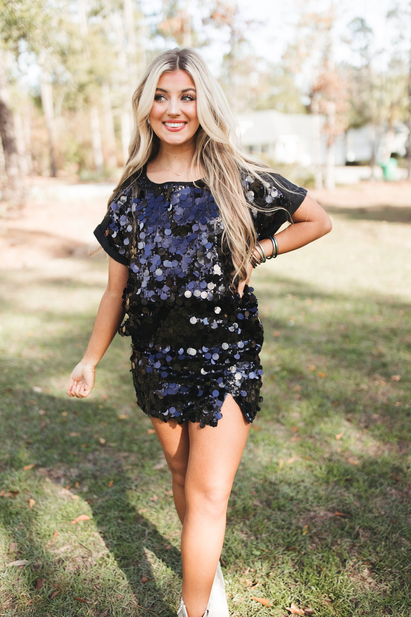 Black Sequin Top and Skirt Set