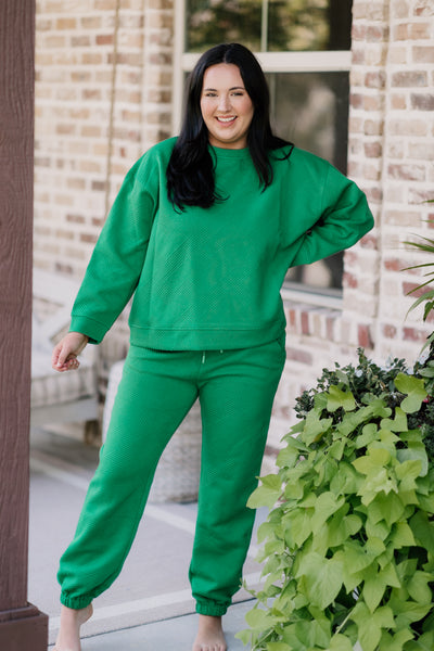 Green Textured Lounge Pullover and Jogger Set