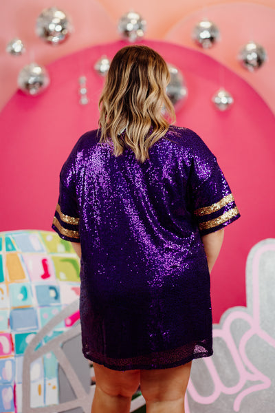 Purple Sequin Game Day Jersey Dress