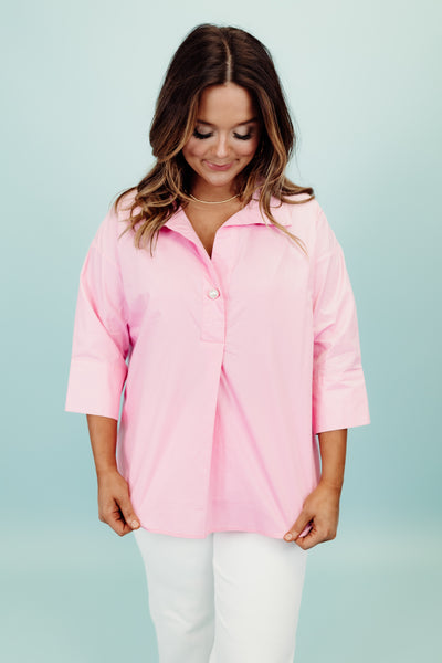 Baby Pink 3/4 Sleeve Collared Blouse