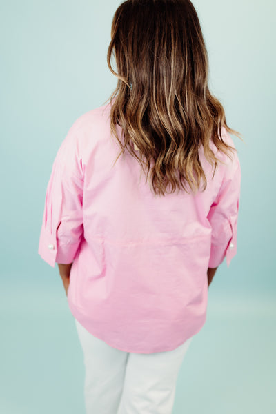 Baby Pink 3/4 Sleeve Collared Blouse