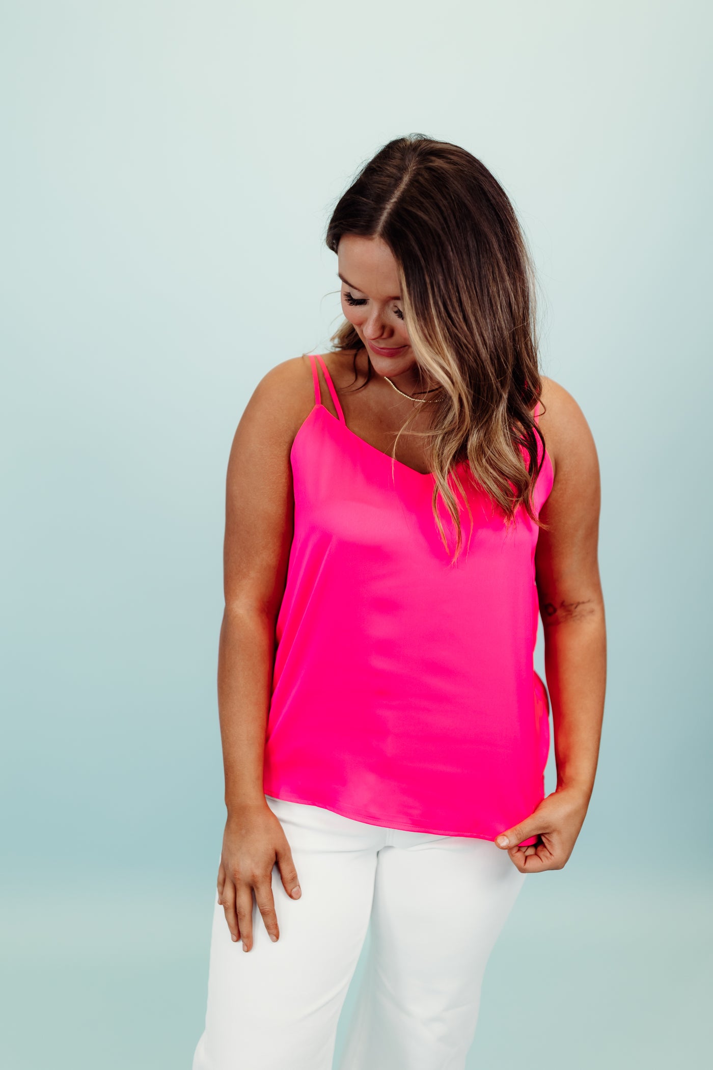 Neon Pink Double Strap Cami Top