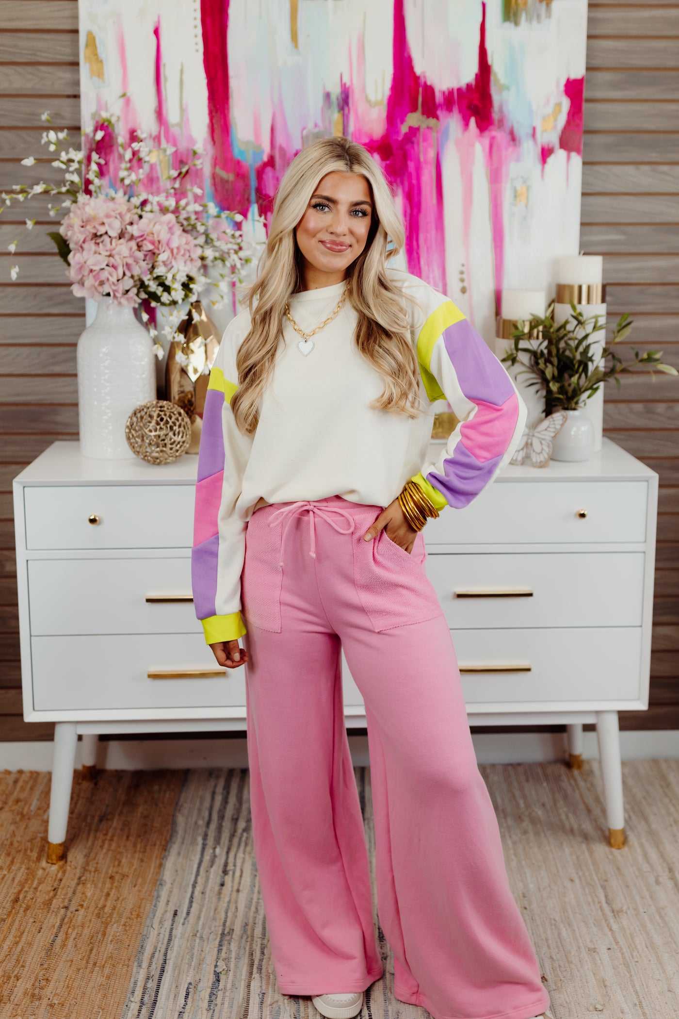 Pink French Terry Drawstring Lounge Pants