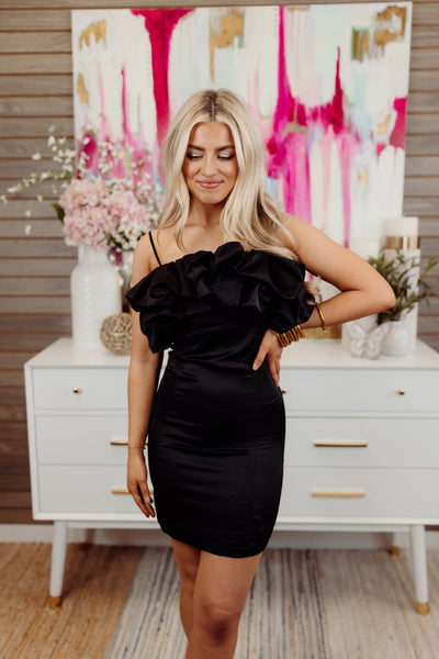 Black Ruffled Bodycon Mini Dress