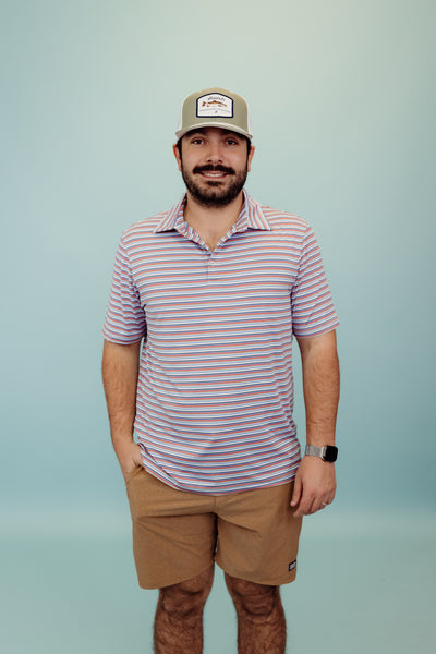 Southern Shirt Tybee Stripe Polo- Red Herring
