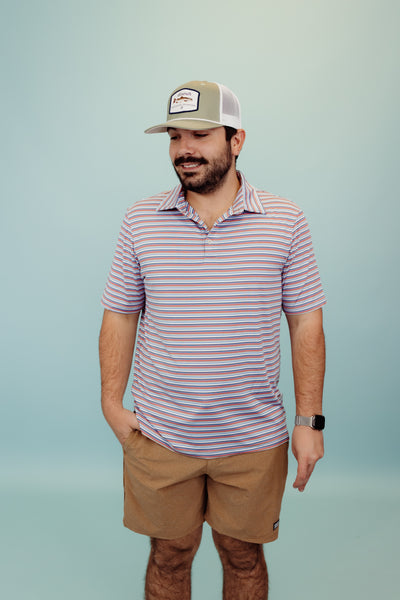 Southern Shirt Tybee Stripe Polo- Red Herring