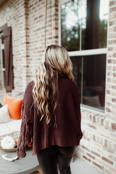 Chocolate Oversized Cable Knit Turtleneck Sweater