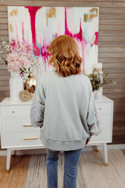 Heather Grey Embroidered Bow Sweatshirt