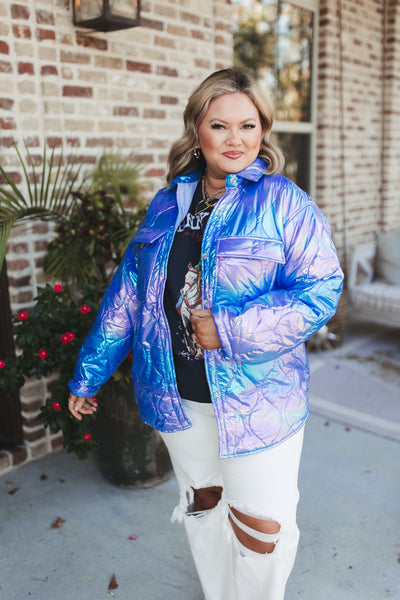 Aqua Iridescent Puffer Jacket