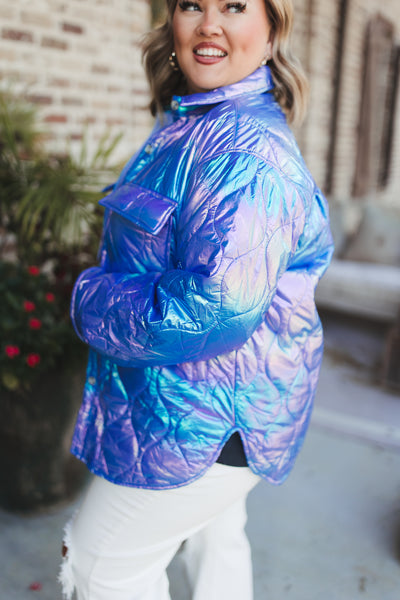 Aqua Iridescent Puffer Jacket