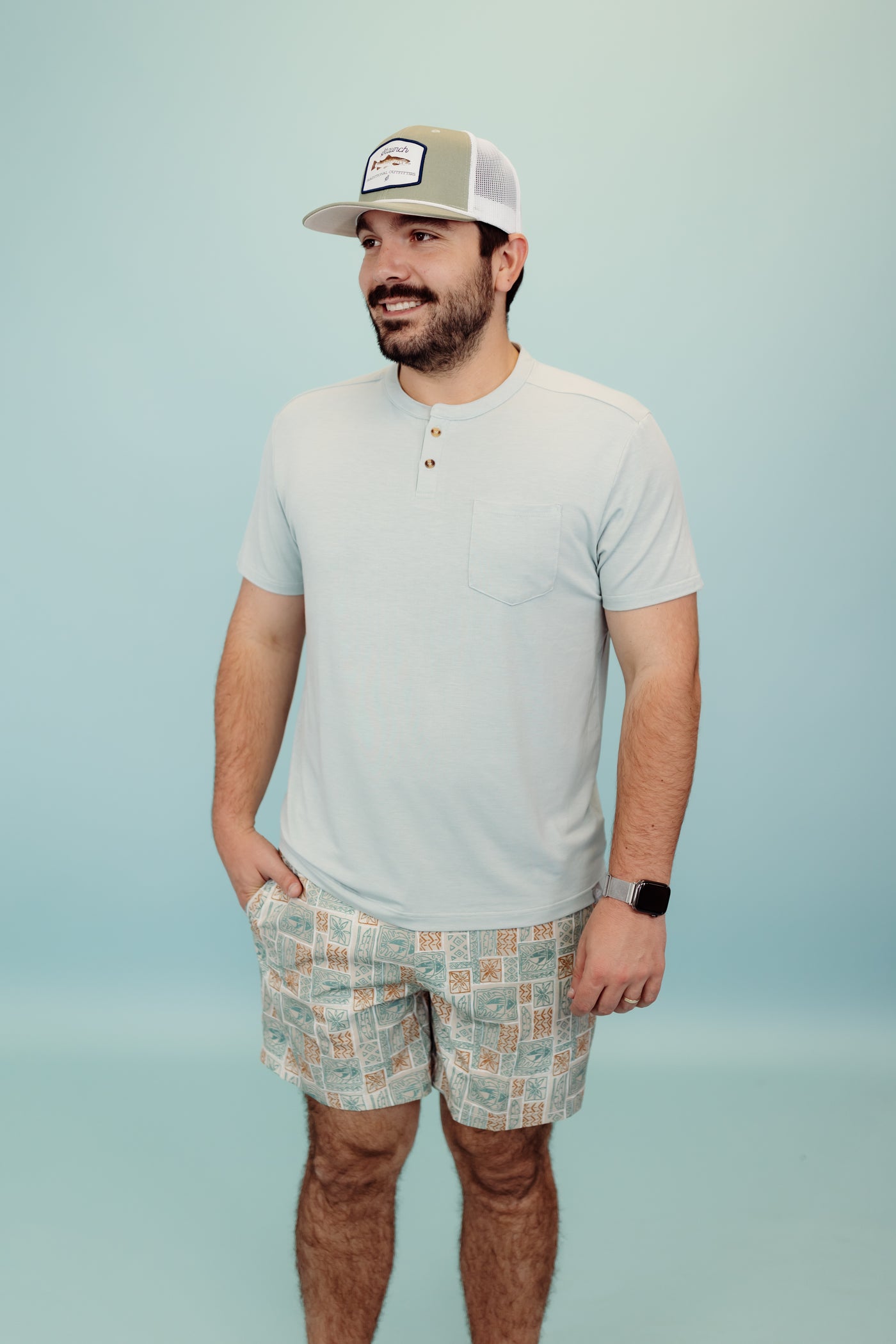 Southern Shirt Max Comfort Henley Short Sleeve- Salty Air