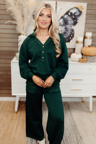 Evergreen Quilted Long Sleeve Hoodie Top and Pant Set