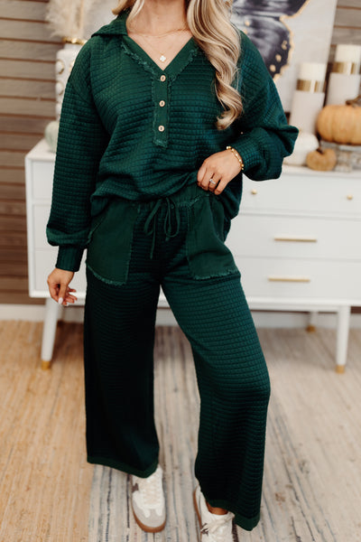 Evergreen Quilted Long Sleeve Hoodie Top and Pant Set