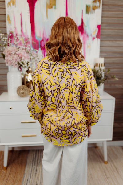 Blush and Yellow Mix Printed 3/4 Sleeve Blouse