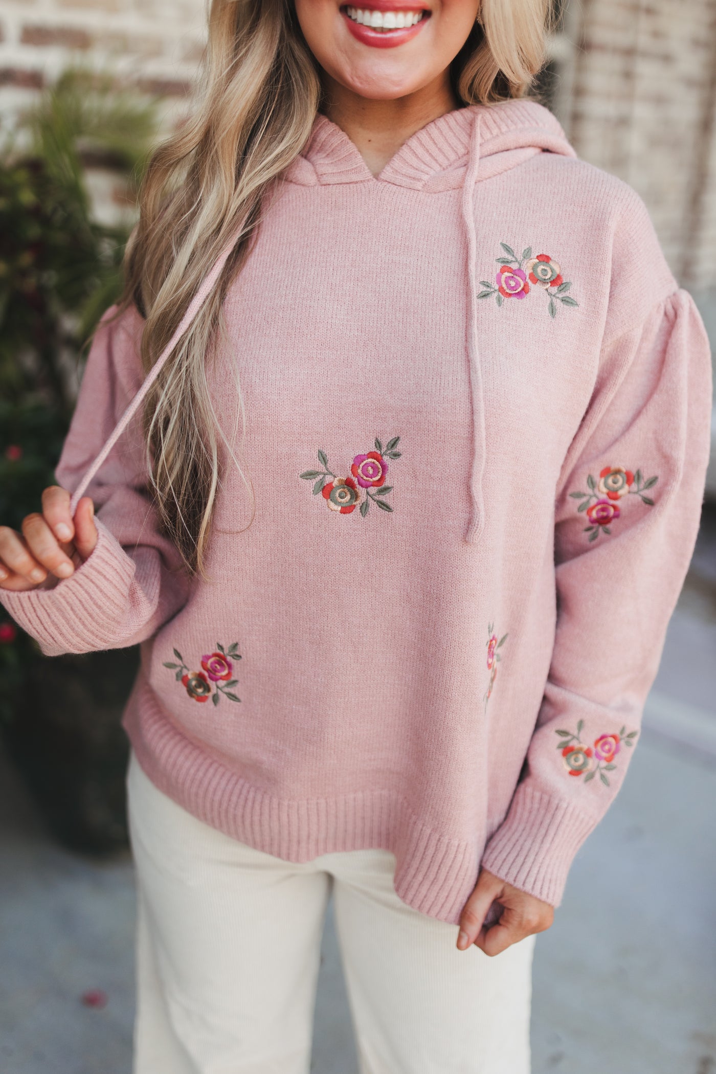 Karlie Rose Floral Embroidered Novelty Sweater Hoodie