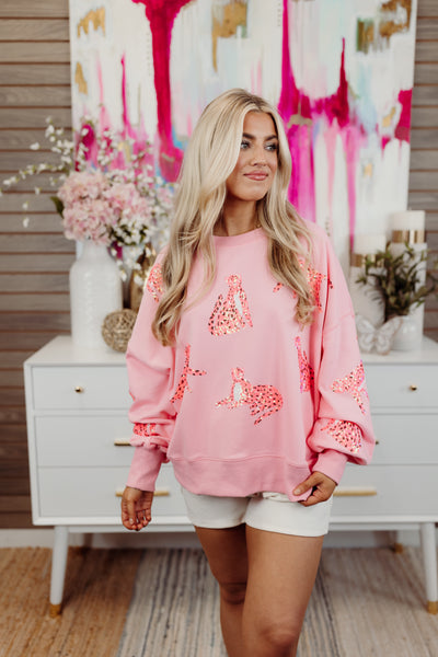 Pink Sequin Cheetah Loose Fit Sweatshirt