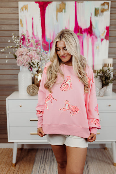 Pink Sequin Cheetah Loose Fit Sweatshirt