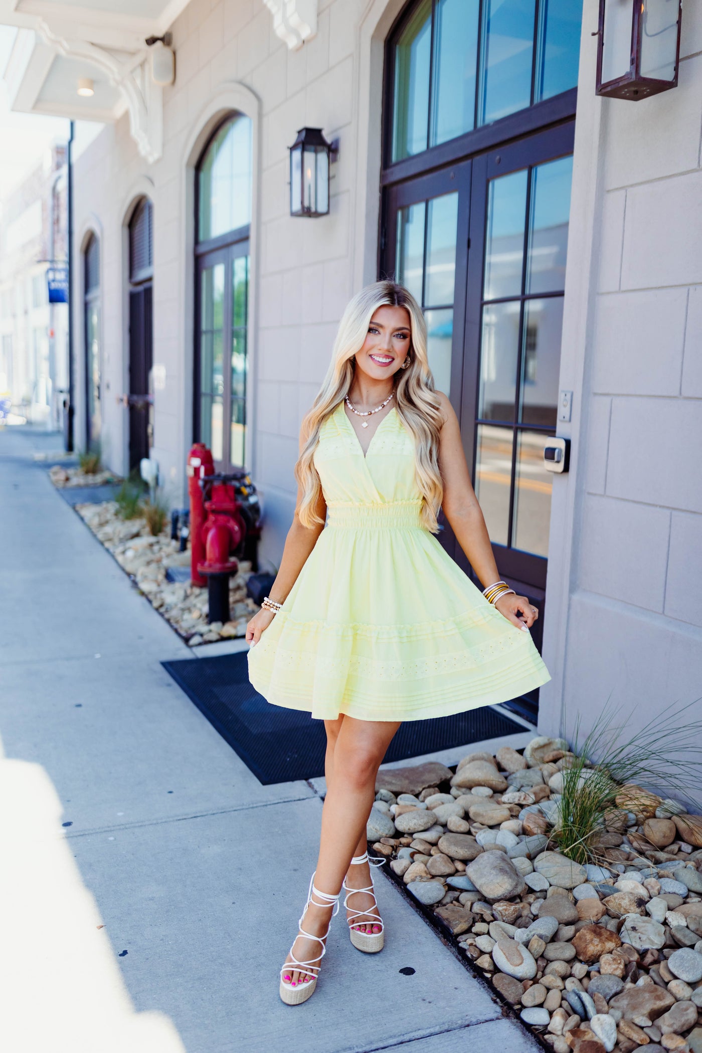 By Together Lime Eyelet Smocked Waist Dress
