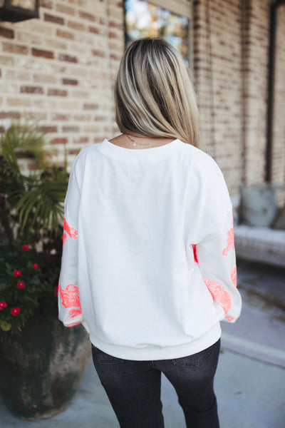 White Pink Sequin Tiger Loose Fit Pullover