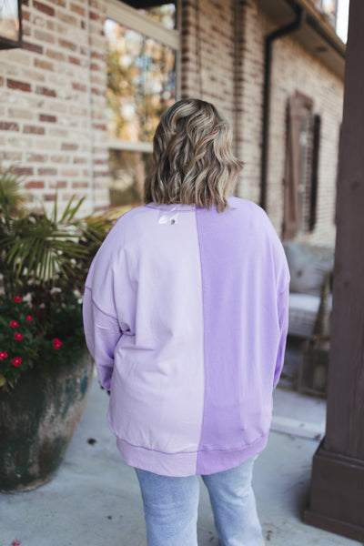 Purple/Lavender Colorblock Henley Sweatshirt