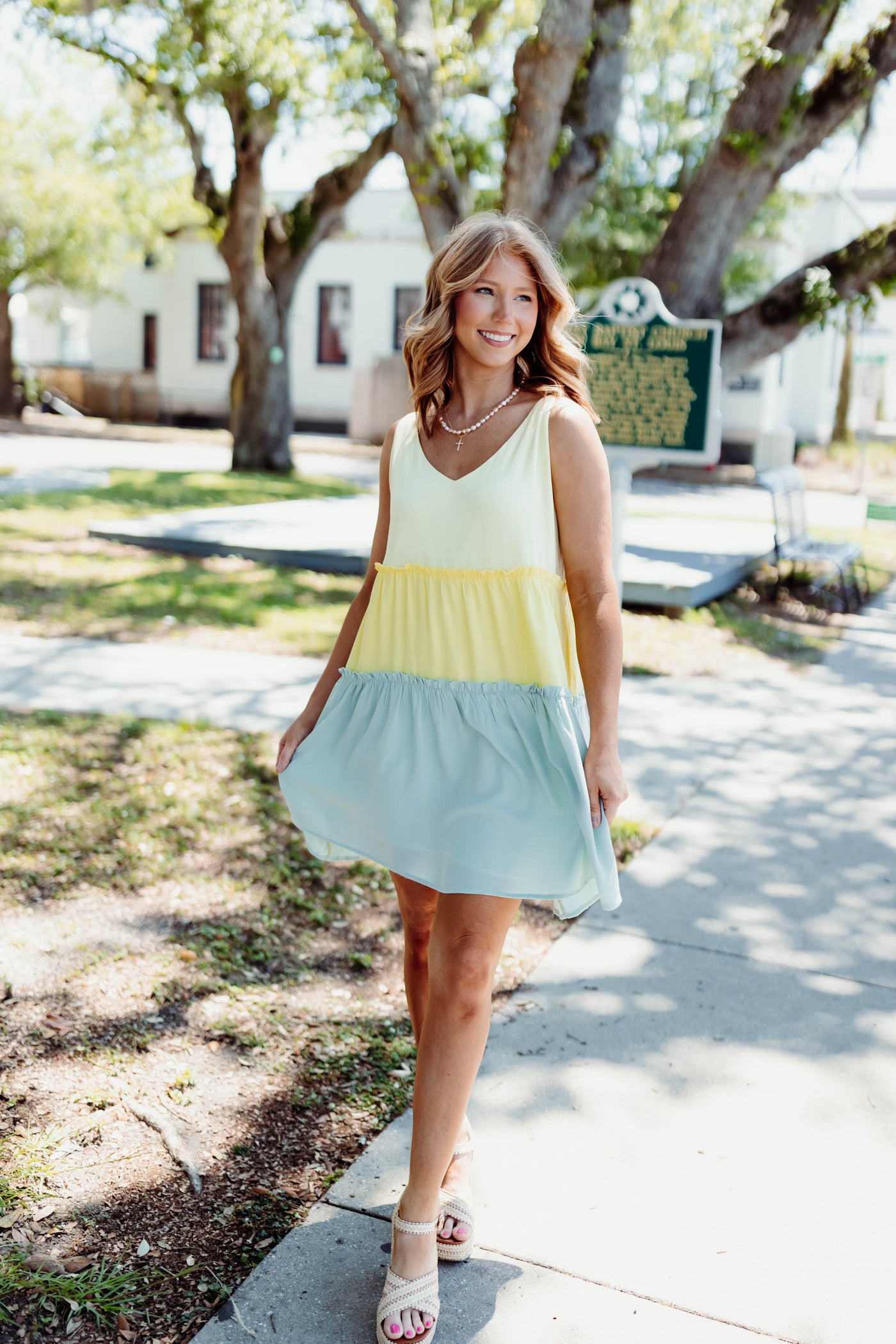 Sage Mix Colorblock Strappy Dress