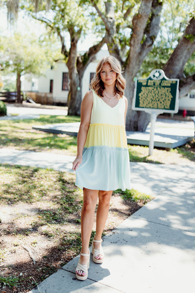 Sage Mix Colorblock Strappy Dress