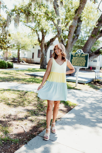 Sage Mix Colorblock Strappy Dress