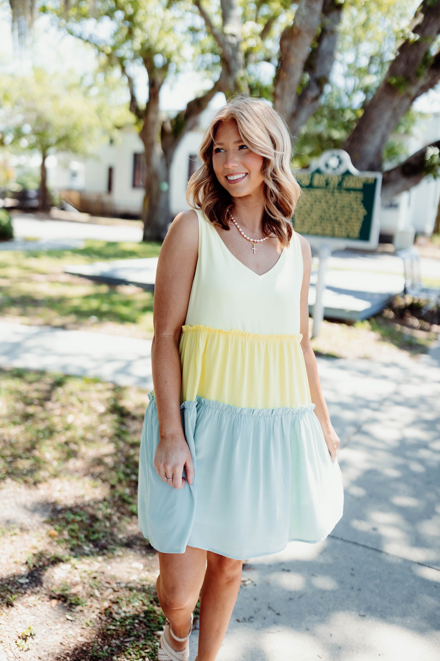 Sage Mix Colorblock Strappy Dress