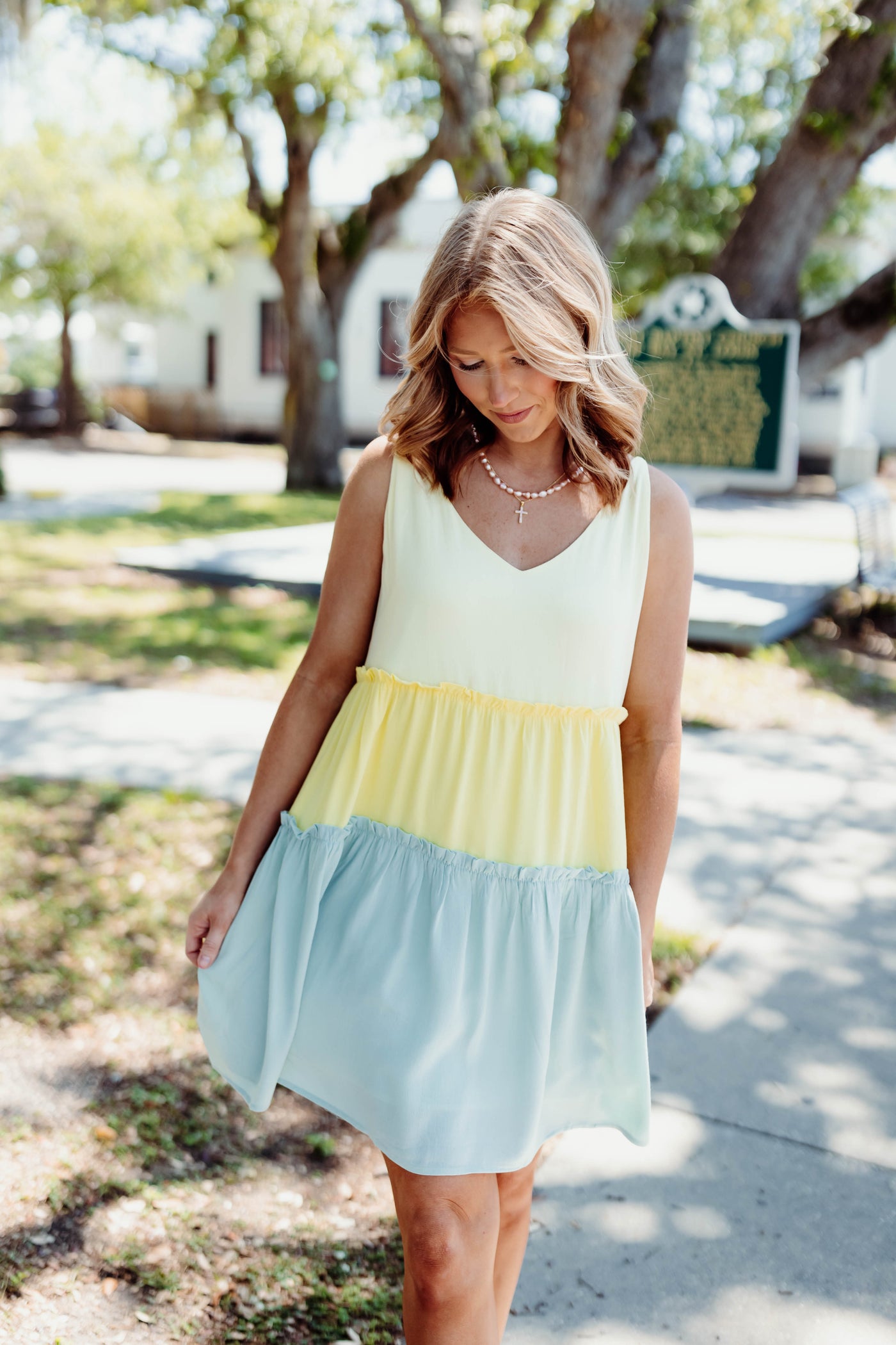 Sage Mix Colorblock Strappy Dress