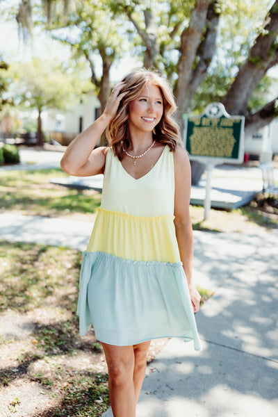 Sage Mix Colorblock Strappy Dress