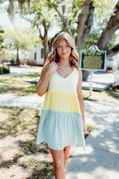 Sage Mix Colorblock Strappy Dress