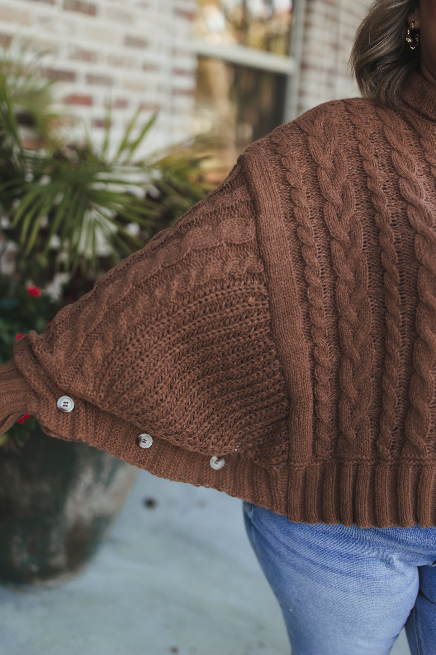 Camel Cable Knit Turtleneck Poncho