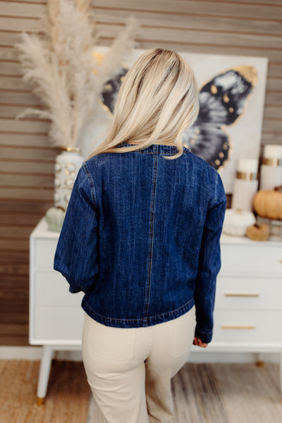 Dark Denim Long Sleeve Button Down Jacket