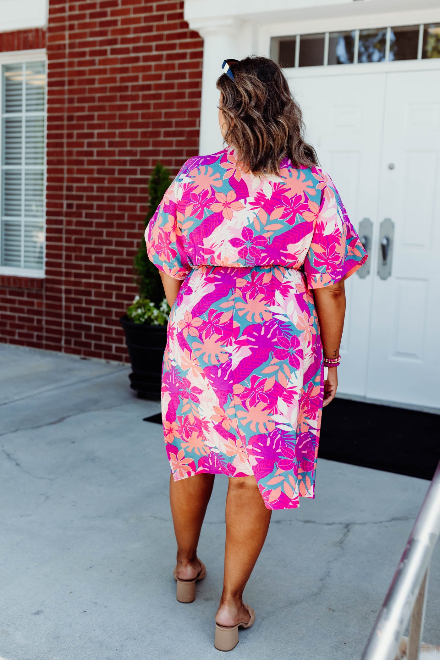 Magenta/Jade Floral Dolman Sleeve Dress