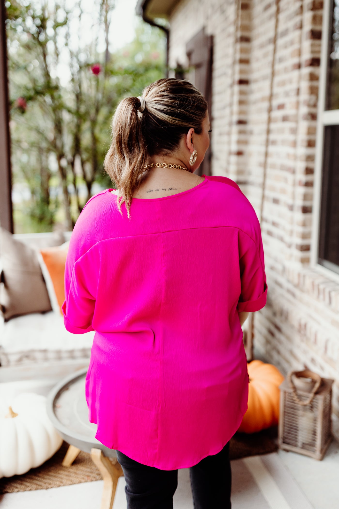 Hot Pink Flowy Side Slit High Low Blouse