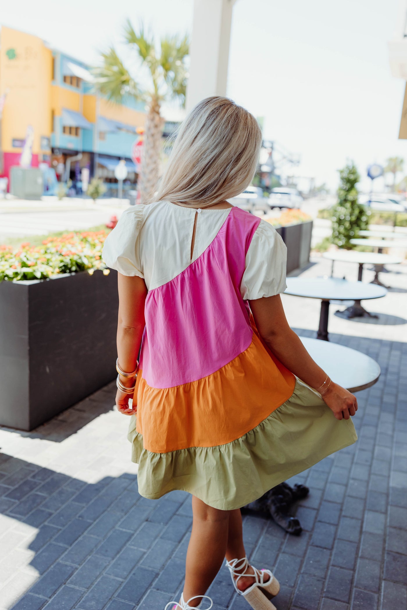 Pink Multi Combo Puff Sleeve Swing Dress