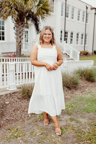 White Ruched Detail Tiered Dress