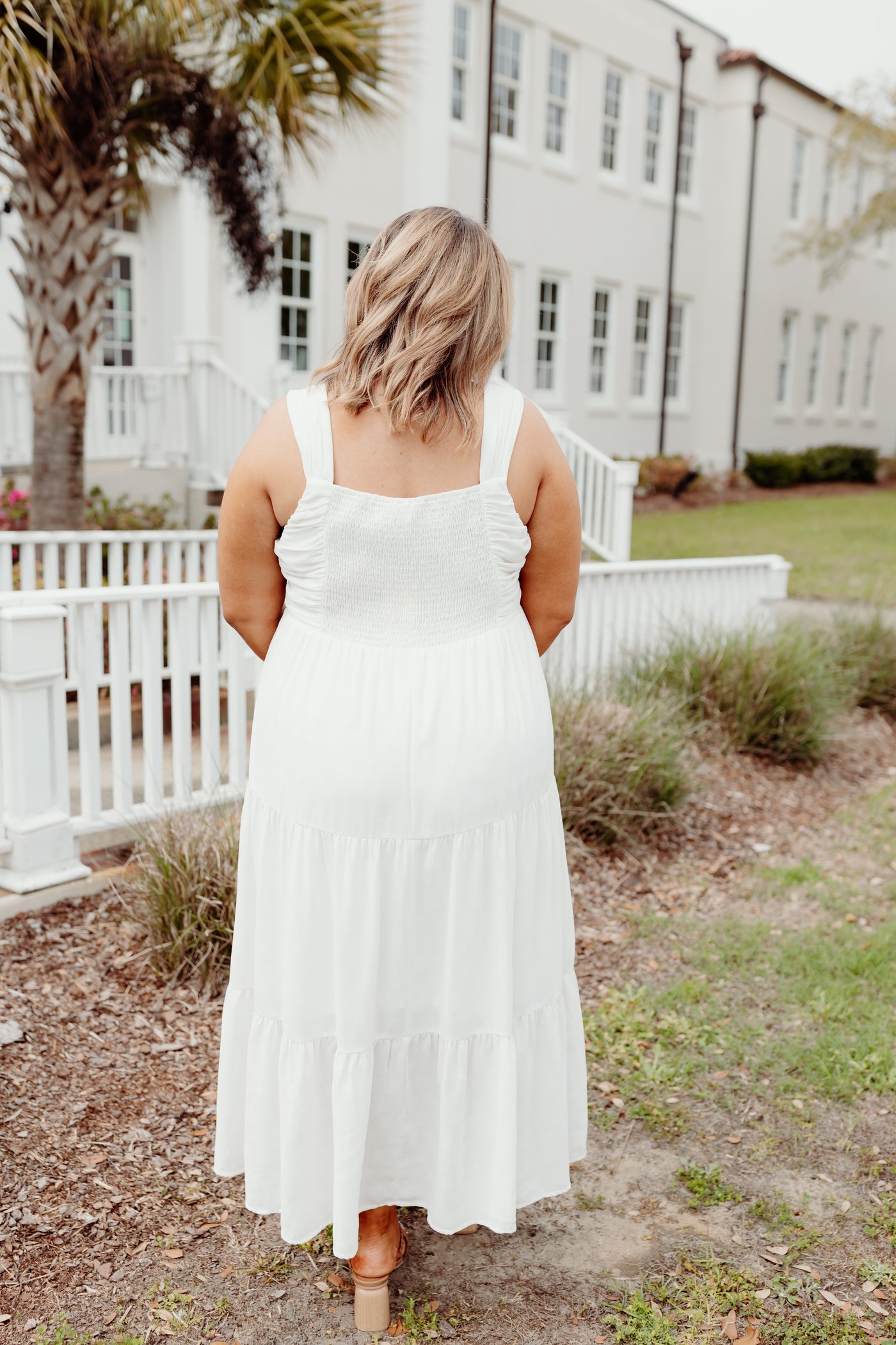 White Ruched Detail Tiered Dress