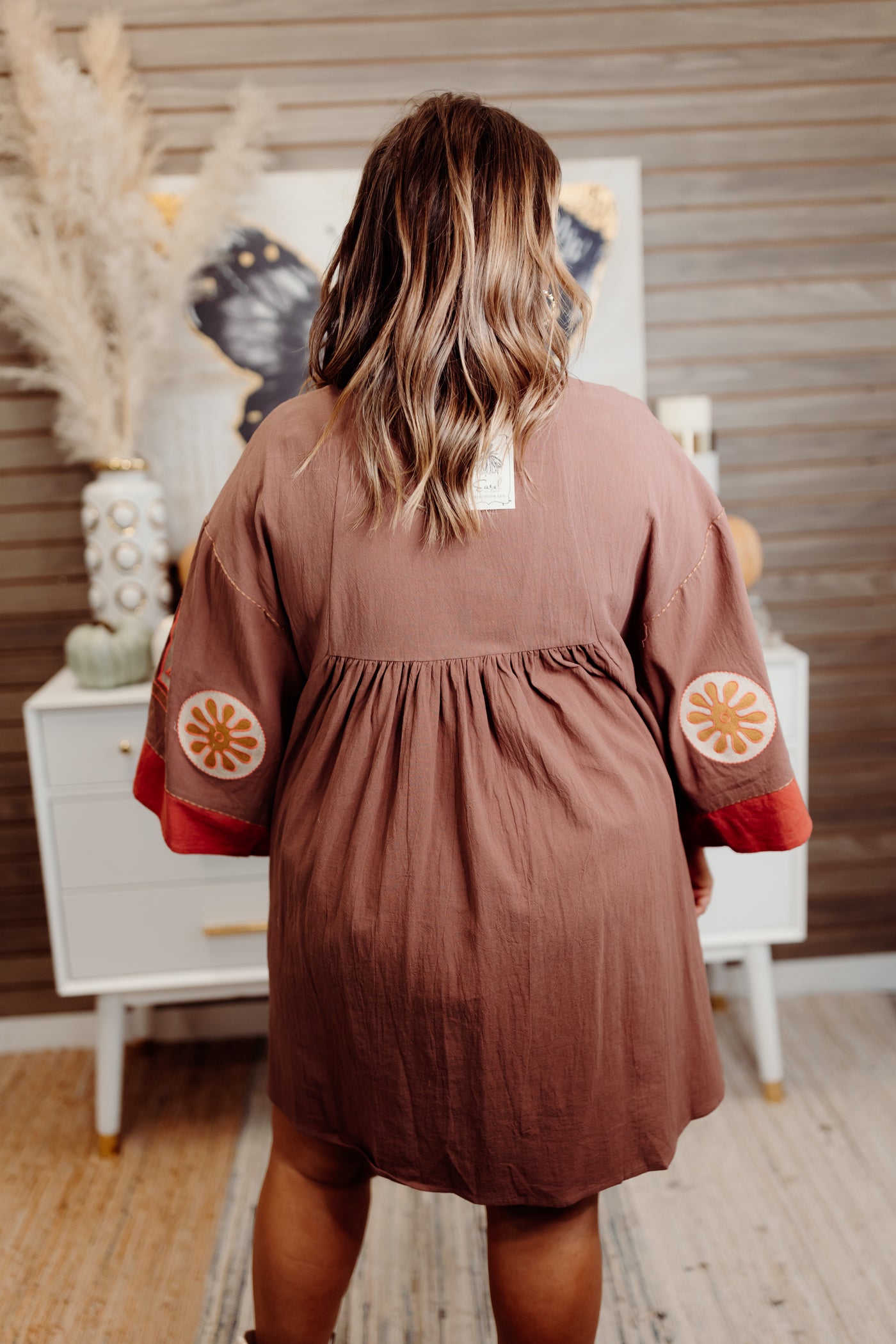 Mocha Embroidered Linen Dress