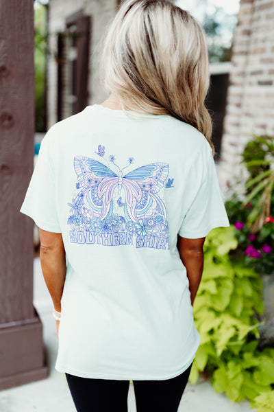 Southern Shirt Rainbows and Butterflies Graphic Tee in Mint Julep