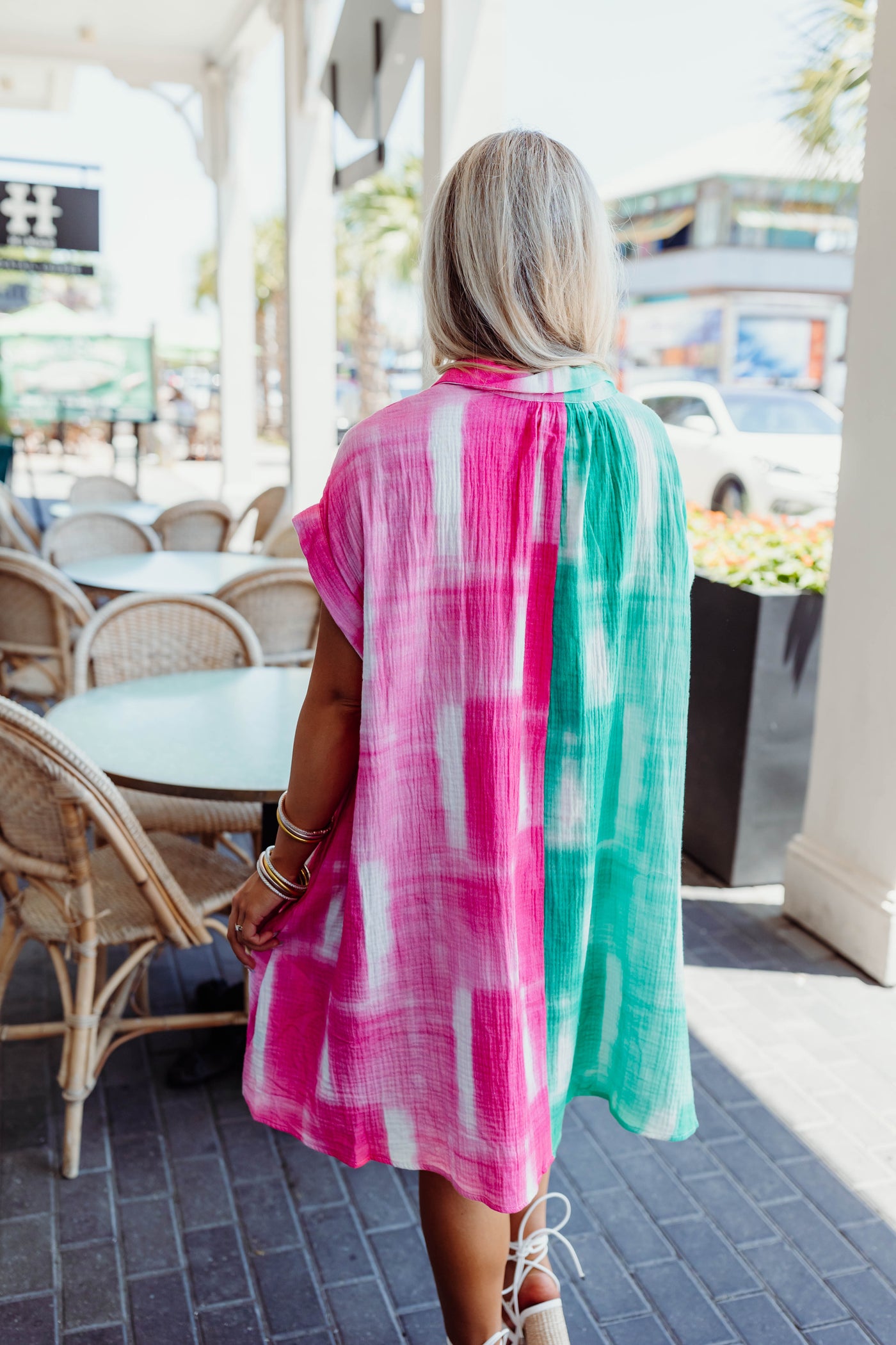 Pink/Teal Multi Button Down Dress