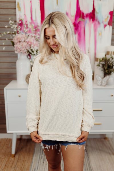 Cream Round Neck Long Sleeve Slouchy Sweater