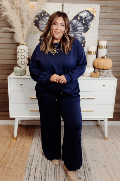 Navy Long Sleeve Solid Knit Comfy Jumpsuit