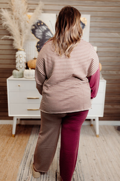 Berry and Brown Multi Striped Pullover and Pant Set