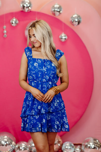 Blue Dainty Floral Square Neck Sundress