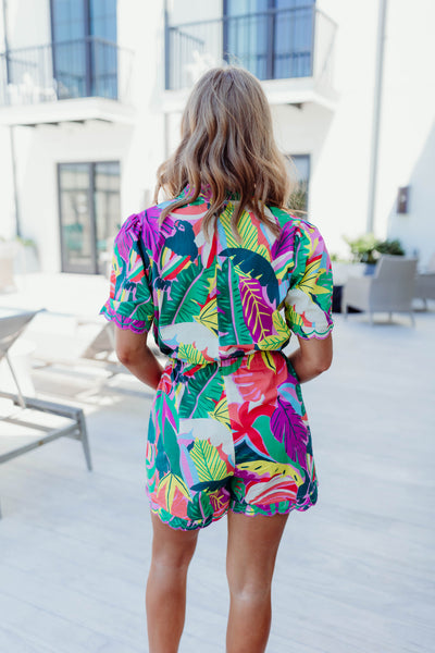 Karlie Multi Birds Of Paradise Poplin V-Neck Playsuit